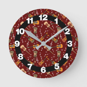 Reloj Redondo Mediano Patrón de notas musicales de guitarra