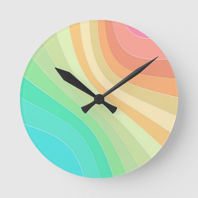 Reloj Redondo Mediano Patrón de olas de arcoiris Pastel (Anverso)