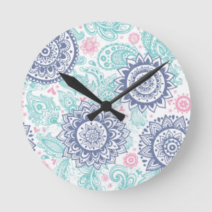 Reloj Redondo Mediano Patrón de paisley étnico