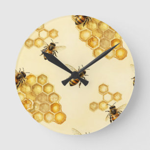 Reloj Redondo Mediano Patrón de panal de abeja de acuarela