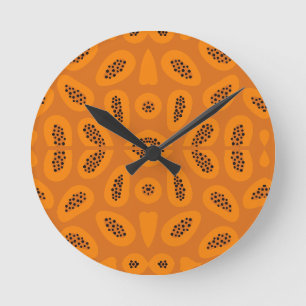 Reloj Redondo Mediano Patrón de papaya rústica con monograma