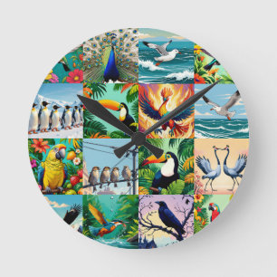 Reloj Redondo Mediano Patrón de parches de pájaros