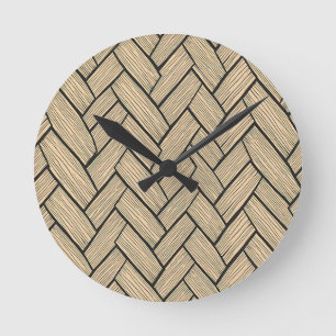 Reloj Redondo Mediano Patrón de parquet de madera en espina de arenque