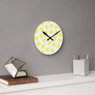 Reloj Redondo Mediano Patrón De Patas, Patas De Perro, Patas Amarillas