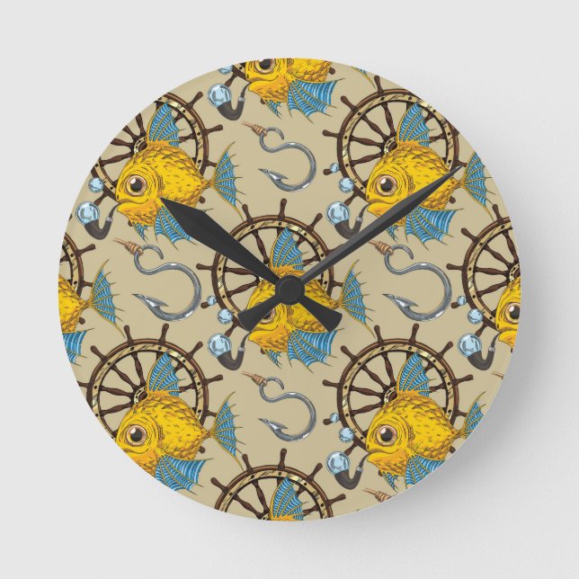Reloj Redondo Mediano Patrón de peces del capitán del mar (Anverso)