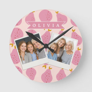 Reloj Redondo Mediano Patrón de pera rosa personalizado Fruta femenina l