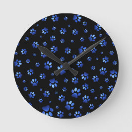 Reloj Redondo Mediano Patrón de pezuña de perro purpurina azul