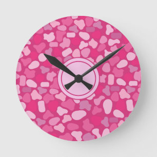 Reloj Redondo Mediano Patrón de Piedra Rosa-