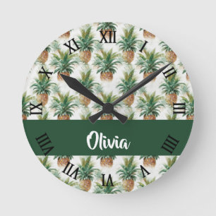 Reloj Redondo Mediano Patrón de piña en blanco
