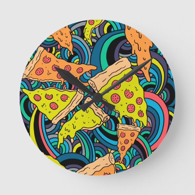 Reloj Redondo Mediano Patrón de pizza (Anverso)