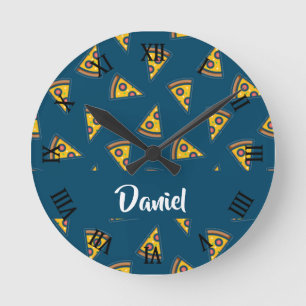 Reloj Redondo Mediano Patrón de pizza en azul