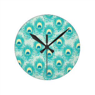 Reloj Redondo Mediano Patrón de plumas de pavo real