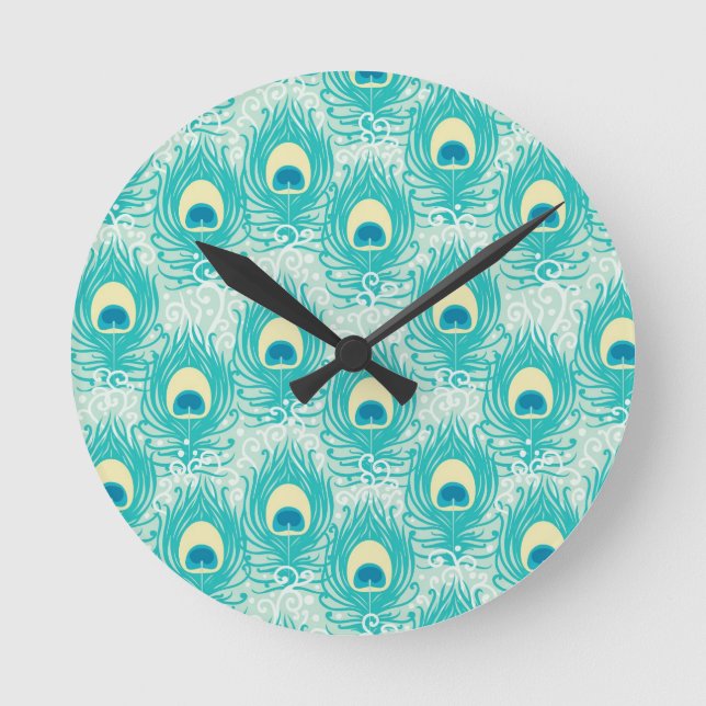 Reloj Redondo Mediano Patrón de plumas de pavo real (Anverso)