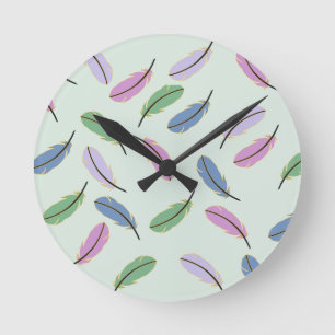 Reloj Redondo Mediano Patrón de plumas pastel elegantes