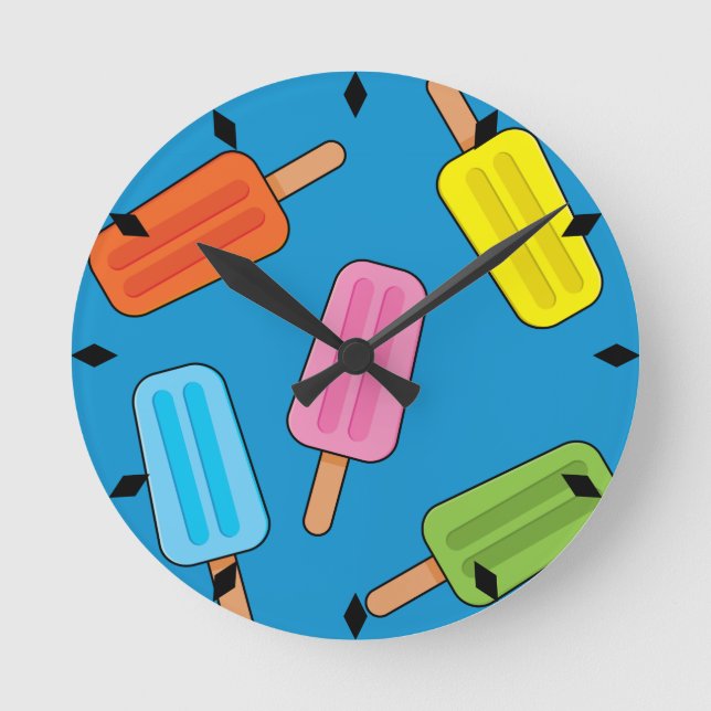 Reloj Redondo Mediano Patrón de Popsicles Coloridos (Anverso)