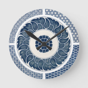 Reloj Redondo Mediano Patrón de porcelana azul y blanca china antigua