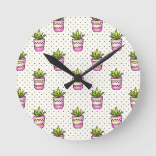 Reloj Redondo Mediano Patrón de punto de polka suculento de color de ag