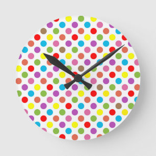 Reloj Redondo Mediano Patrón de puntos de polka arcoiris coloridos