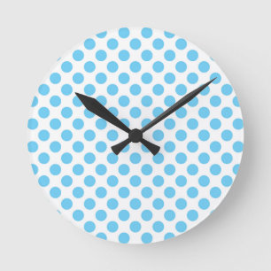 Reloj Redondo Mediano Patrón de puntos de polka azul y blanco