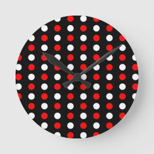 Reloj Redondo Mediano Patrón de puntos de polka rojo y blanco