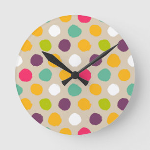 Reloj Redondo Mediano Patrón de puntos polka dibujado a mano