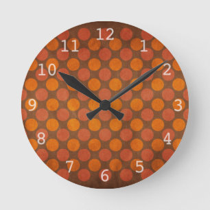 Reloj Redondo Mediano patrón de puntos retro vintage naranja