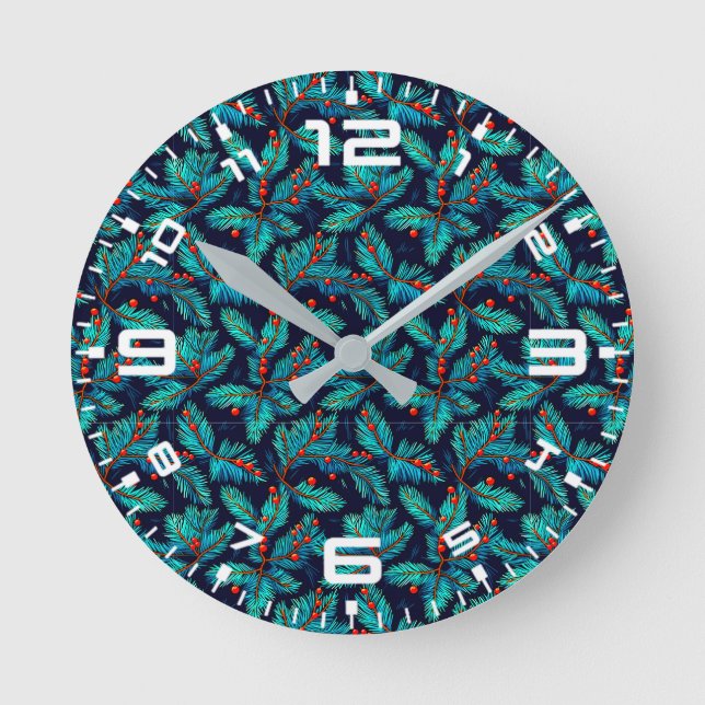 Reloj Redondo Mediano Patrón De Rama De navidades-82397 (Anverso)