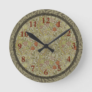Reloj Redondo Mediano Patrón de rama de sauce y lirio dorado de William 