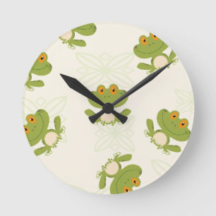 Reloj Redondo Mediano Patrón de rana verde suave