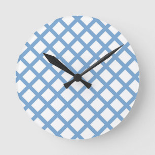 Reloj Redondo Mediano Patrón de raya de diamante arlequín blanco azul