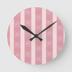 Reloj Redondo Mediano Patrón de raya de lazo rosa lindo – Estética femen