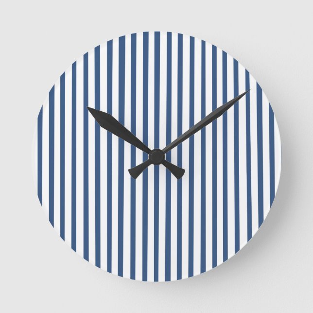 Reloj Redondo Mediano Patrón de rayas blancas azul de la marina (Anverso)