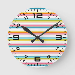 Reloj Redondo Mediano Patrón de Rayas Coloridas