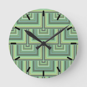Reloj Redondo Mediano Patrón de rayas cuadradas de color verde oliva