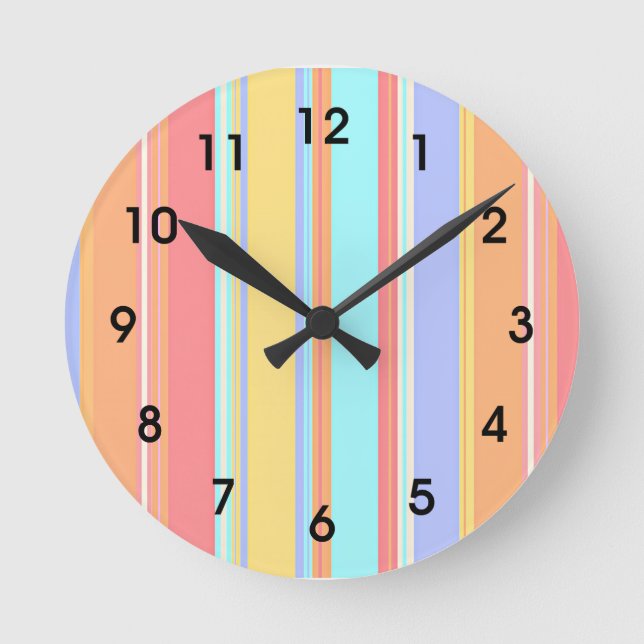 Reloj Redondo Mediano Patrón de rayas pastel (Anverso)