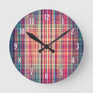Reloj Redondo Mediano Patrón de rayas rojas vintage