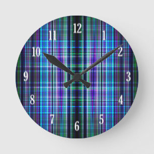 Reloj Redondo Mediano Patrón de rayas tosferas vintage azules