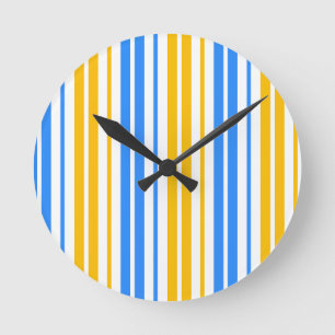 Reloj Redondo Mediano Patrón de rayas verticales azules y amarillas