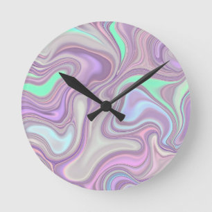 Reloj Redondo Mediano Patrón de remolino de mármol púrpura pastel