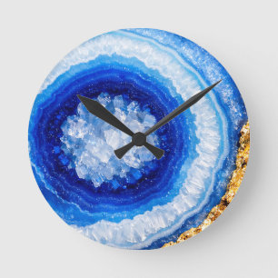 Reloj Redondo Mediano Patrón de resina de geoda de oro azul