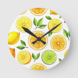 Reloj Redondo Mediano Patrón de rodaja de limón cítrico