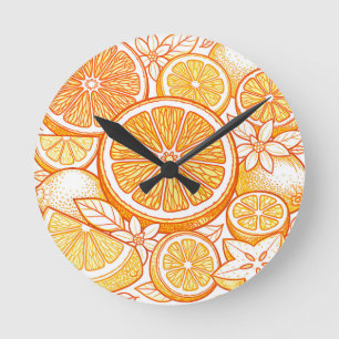 Reloj Redondo Mediano Patrón de rodaja de naranja cítrica vibrante