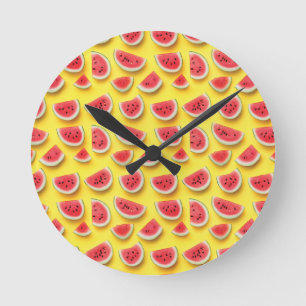 Reloj Redondo Mediano Patrón de rodajas de sandía fresca en amarillo
