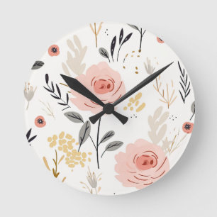 Reloj Redondo Mediano Patrón de Rosas de Cuto Boho