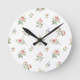 Reloj Redondo Mediano Patrón de rosas rosadas acuarela romántica