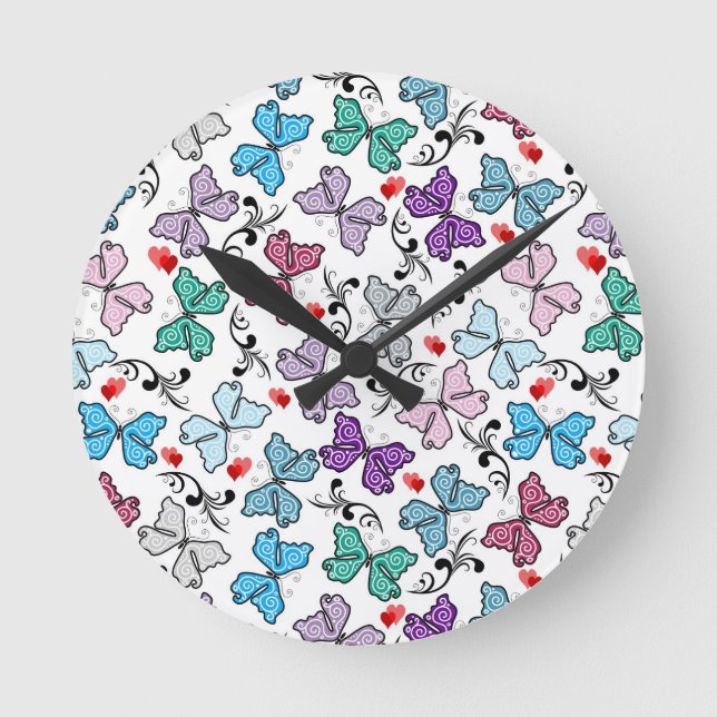 Reloj Redondo Mediano Patrón de San Valentín floral (Anverso)