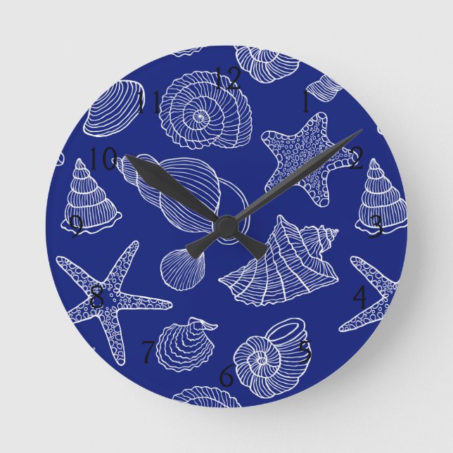 Reloj Redondo Mediano Patrón de shell azul brillante (Anverso)