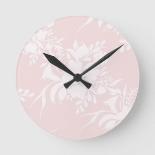 Reloj Redondo Mediano Patrón de silueta floral en tonos rosas