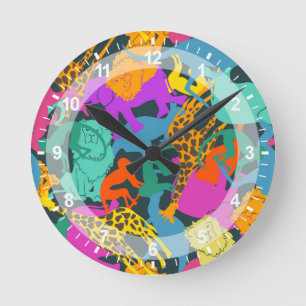 Reloj Redondo Mediano Patrón de siluetas animales