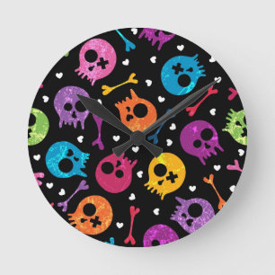 Reloj Redondo Mediano Patrón de Skulls